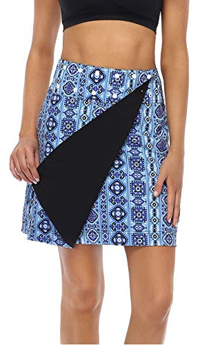 HDE Womens Reversible Wrap Skirt - Swim Coverup Adjustable Snap Wraparound Waist with Zip Pocket for Travel Swim Beach Hawaii Black/Beach Boho - X-Small-Small