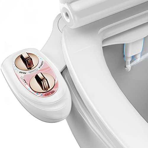 YASFEL Accesorio de bidé para inodoro, bidé autolimpiante con controles de presión, frío no eléctrico con boquillas dobles para lavado frontal/trasero (oro rosa)