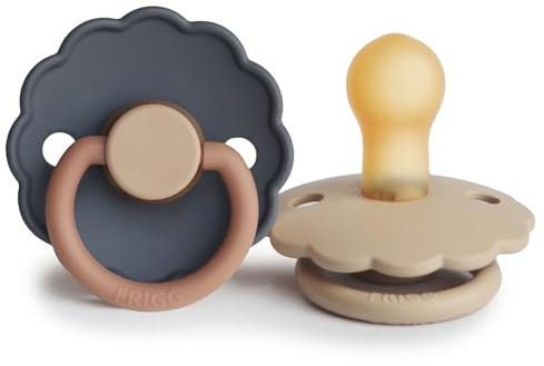 FRIGG Daisy Latex Schnuller | 2er-Pack | Daisy Block Naturkautschuk Schnuller | symmetrisce Kirschform | BPA-frei | Made in Dänemark | Latex Schnuller | Aurora/Croissant - Größe 1 (0-6 Monate)