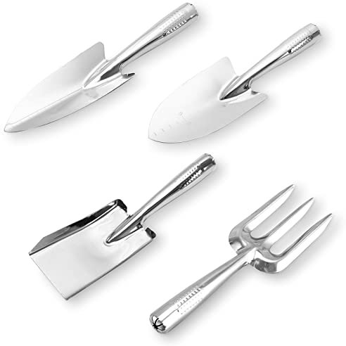 OPAHUTER Ensemble D'outils de Jardinage, 4 Pièces Outils de Jardin en Acier Inoxydable avec Pelle à Main, Pelle Pointue, Fourche à Main et bêche, Outils de Jardinage Durables pour Hommes et Femmes