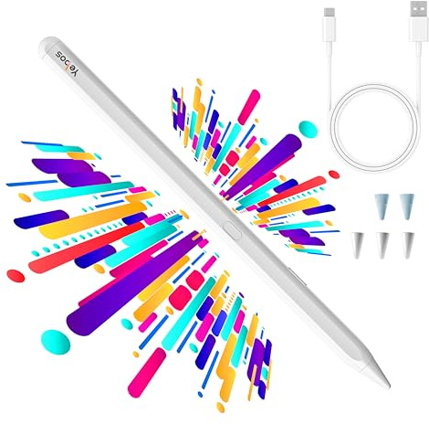 Yebos Stylus Pen for Apple iPad 2018-2025, Compatible with Pencil, 3X Battery Life, USB-C Fast Charging, Tilt & Palm Rejection, for iPad 6-11th, Pro 11/12.9/M4, Air 3/4/5/M2/M3, Mini 5/6/7 â White
