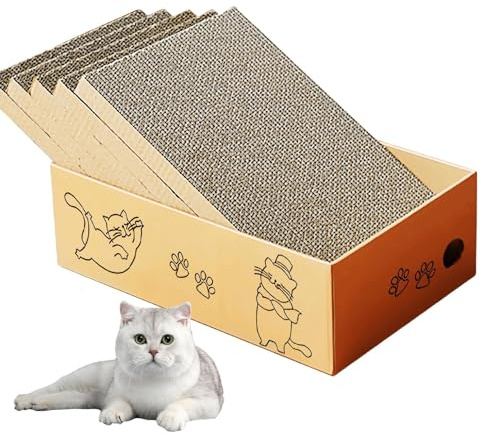 Cat Scratching Board with Box, 42 x 26 cm 5 Layers Design Cat Scratching Pad, Reversible Cat Scratcher Cardboard Lounge Bed, Corrugated Cardboard Scratcher for Indoor Kitty