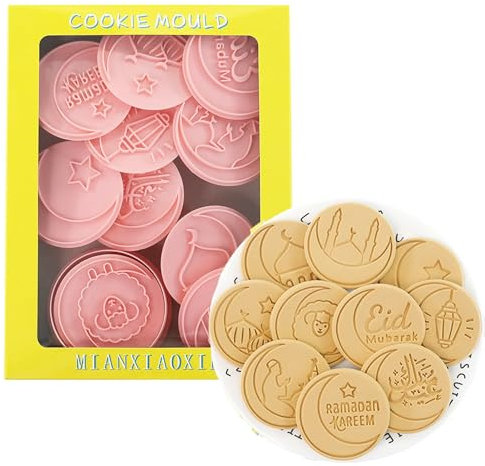 10 Stück Eid Mubarak Ausstechformen, Ramadan Plätzchenausstecher für Kinder,Keksstempel Eid Keksausstecher Set, 3D Eid Element Keksstempel, Eid Al Fitr-Formen für Kuchen, Fondant, Käse, Backformen