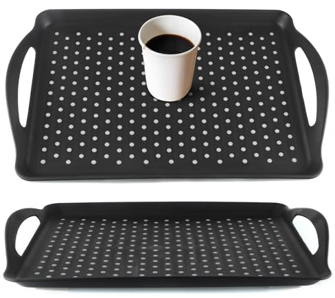 MDLUU Non-Slip Serving Tray with Handles, Food Serving Platter, Set of 2, Black