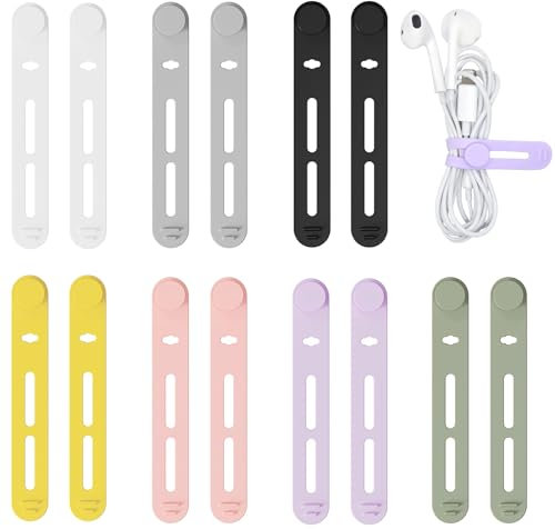 Attache Cable Silicone 7 Couleurs14 Pièces Cable Tie Réutilisable, Collier De Serrage, Serre Câbles Silicone, Attaches Torsadées, Attache Cordon, Sangle Organisateur pour Cordes et Gestion des Câbles