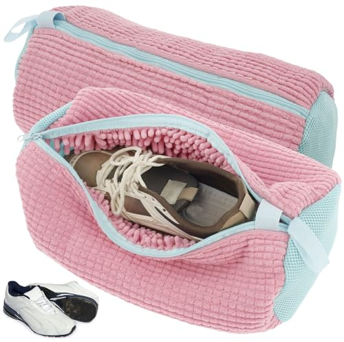 2 pezzi sacchetti per lavaggio scarpe, scarpe per lavatrice, 39 x 19 cm, sacchetto per lavaggio scarpe, sacchetto per lavaggio riutilizzabile, con cerniera, sacchetto per bucato per scarpe (rosa)