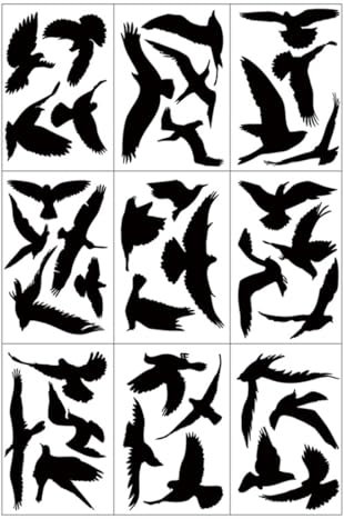 EOYVAIL Fensterbilder,Fenster-Antikollisionsaufkleber, Vogel-Antikollisionsaufkleber, geeignet für Fenster und Glastüren (9 Blatt, schwarz)
