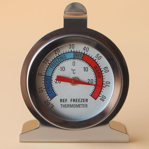 1 termometro per frigorifero e congelatore, con quadrante grande, in acciaio inox, con gancio per appenderlo