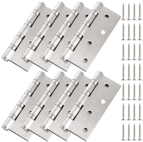 MEIDIV 8 Pack Heavy Duty Door Hinges 4 Inch, 100mm Internal Door Hinge, Stainless Steel Ball Bearing Hinge, Silver Butt Hinges for Wooden Doors