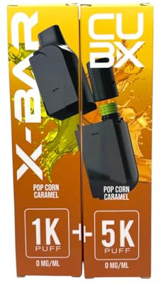 CUBX- double pod remplissable (batterie non incluse) sans nicotine ni tabac, Vente interdite aux personnes âgées de moins de18 ans (saveur : pop corn caramel)