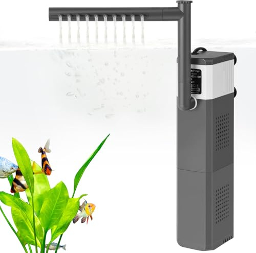 VILLNO 8W 12W Leistungsstarker Aquarienfilter für 40–180L Aquarien, Leise 3-in-1 Aquarium Filter, 400LPH 700LPH Einstellbarer Aquarium Innenfilter für Schildkröten-/Garnelen-/Zuchtbecken