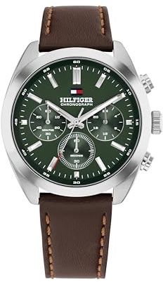 Tommy Hilfiger Chronograph Quarz Uhr für Herren mit Dunkel-Braunes Lederarmband - 1710719