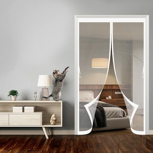 Moustiquaire Porte Fenêtre 87 x 200 cm Adsorption Magnétique Accès Facile Facile à Installer Rideau Porte Anti Insectes pour Porte de Balcon et Patio, Blanc