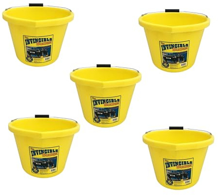 5 X Airflow Heavy Duty Invincible Builders Bucket – 3 Gallon/15 Litre – Strong Handle&Calibrated Markings – Multi-Purpose Mixing, Gardening,Farm&Construction Use–Pack of 1 to 5–Multi Colours_Yellow