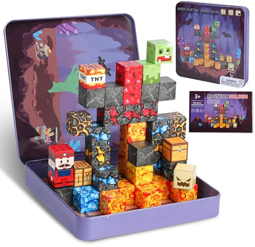Ulikey Construction Magnetique Enfant, Portables Boîte Bloc Magnetique, Montessori Cube Magnétique pour Garçons et Filles, Jouets Cadeau pour Enfants de 3 4 5 6 7 8+ Ans (49PCS)