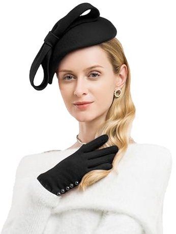 Vintage Style Wool Felt Fascinator Hat with Bow Detail, Black Pillbox Design for Women, Ladies Wedding, Cocktail and Tea Party Formal Dress Accessory