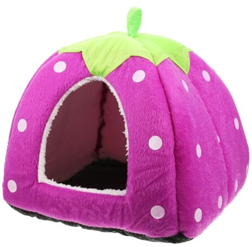 Veemoon Casa Cama para Hámster y Conejillos de Indias Escondite Decorativo con Forma de Fresa y Lavable Refugio Cálido y Seguro para Mascotas Pequeñas como Ratas y Conejos Color