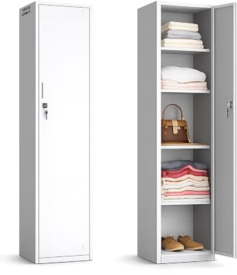 TOPRACKS Armadio portadocumenti richiudibile [180 x 38 x 42 cm] – Armadio in metallo con 5 ripiani, serratura e ripiani regolabili – Armadio multiuso per ufficio, garage e soggiorno (grigio)