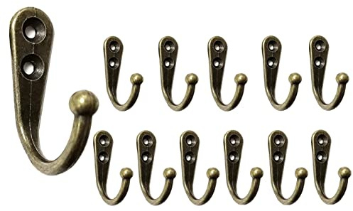 Beilala 12 Pack Coat Hooks Door Wall, Small Single Metal Hook with 30 Screws Hanging Clothes, Robe, Towel, Hat, Key, Cup for Bedroom Bathroom Kitchen Office Closets (Bronze)