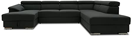 DOMO. collection Wohnlandschaft David FK, Longchair Links mit Schlaffunktion und Bettkasten in U-Form, Schlafsofa mit Federkern und Rückenfunktion, 337 x 232 x 78 cm (BxTxH), anthrazit