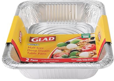 Glad Disposable Half Size Deep Steam Table Pans, 12.5 x 10.25 x 2.5, 2 Ct