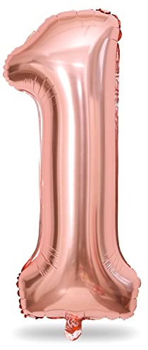 Rose Gold 1 Balloons, 40 Inch Giant Helium Foil Number 0-9 for Girls, Self Inflating Digit 1st Birthday Balloon for Women Anniversary Baby Shower New Year Engagement Party Decorations Supplies