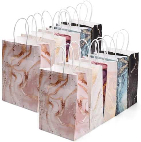 volumoon 10 Stück Geschenktüten Bunt, Papiertüten aus Kraftpapier mit Henkel, Party Taschen, Geschenk Papiertüten, Schöne Kleine Tüten, Partytüten für Geburtstag Hochzeit Weihnachts, 15x8x21CM
