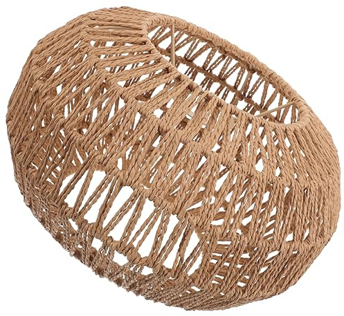 Yardwe Vintage Boho Handwoven Lampshade Made of Paper Rope and Metal 15cm Hole Size Suitable for Standard E27 Lamp Holder, Rustic Pendant Light Cover for Dining Room or Kitchen