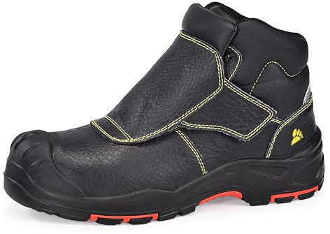 Safetoe Welding Work Boots - 8387 S3 Anti-static ESD Cowhide Welder Safety Boots Mens 300 ℃ Heat Spark Resistant Stitch and Lace Protective Cover Rubber Sole Metal Free Composite Toe Midsole Size UK8