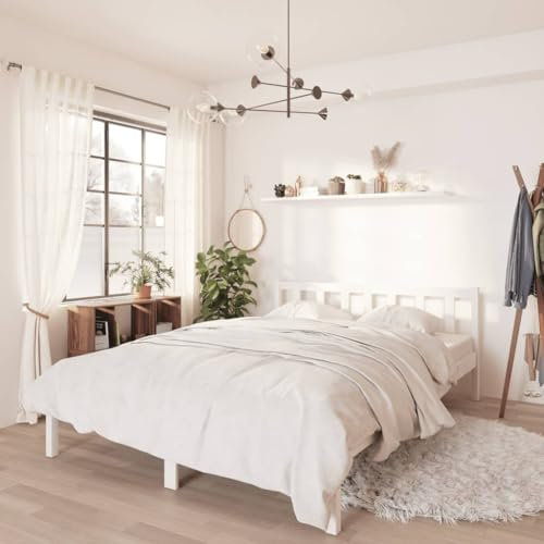 WIFESE Letto matrimoniale in legno massello, letto per ragazzi e ragazzi, telaio per letto in pallet, stile moderno, adatto per ogni camera da letto, durevole e confortevole, in pino bianco, 140 x 200