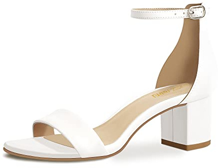PIZZ ANNU Sandalias Mujer Verano Comodas Elegantes Zapatos Tacon Vestir Fiesta Boda Moda Tacones con Tira de Tobillo Ajustable Blanco EU 38