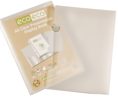 eco-eco eco150 - Raccoglitore per presentazioni, formato A5, 50% riciclato, 100 tasche, trasparente, con buste in plastica