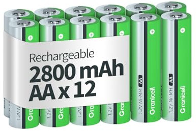 Granicell Pilas AA recargables de 2800 mAh, alta capacidad, 1500 ciclos, 1,2 V, NiMH Low Self Discharge AA, paquete de 12 unidades