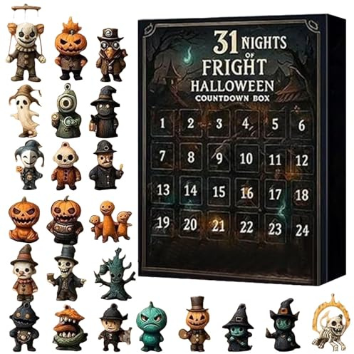 31 Nights of Fright, Halloween Countdown Box with Figurines, Scary Doll Collectible Horror Figures, Mini Hanging Charms, for Adults, Men, Women, Children, And Families(31 days)