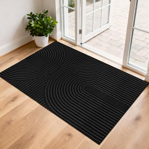 FEOMOS Extra Large Door Mat 90x150cm, Dirt Trapping Indoor Outdoor Doormat, Non-Slip, Low Profile Floor Mat for Large Entrances, Patio Doors, Homes and Businesses - Black