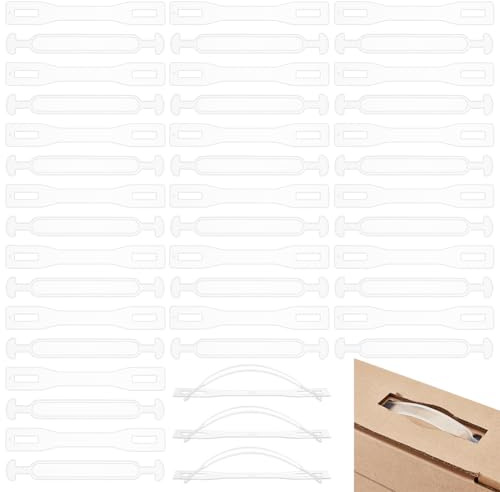 BENECREAT 120 Sets Plastic Cardboard Box Handles, Clear Lifting Moving Straps for Carton, Replacement Package Shipping Handle Accessory for Moving Boxes, Cardboard Boxes, Luggage Straps Handle