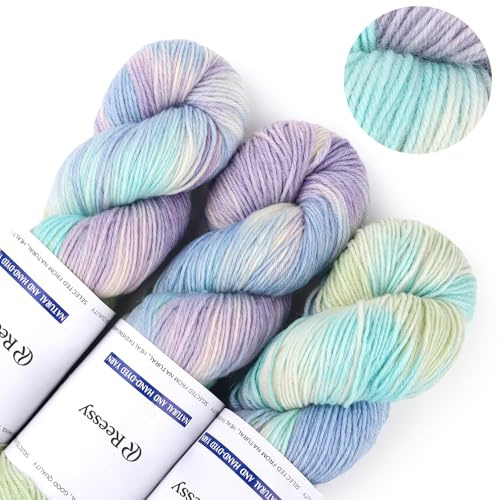 Reessy Knitting Wool DK Yarn, 3×100g Gradient Yarn for Crochet-Indigo Blue