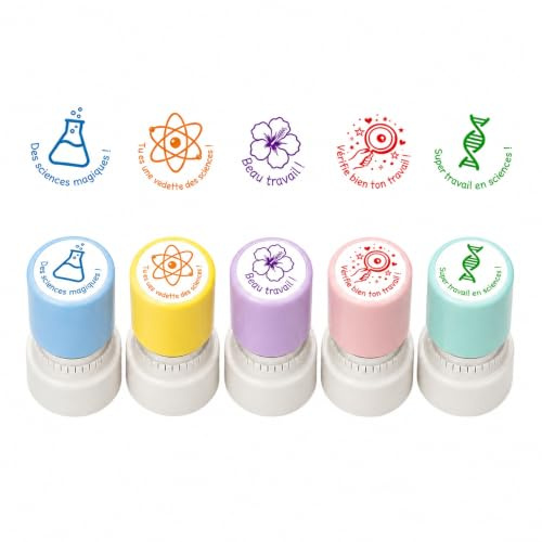 Sukizifa 5 pièces tampons Enseignants français Sciences Naturelles, tampons thématiques de Sciences en français aux Tons Morandi, adaptés aux Enseignants