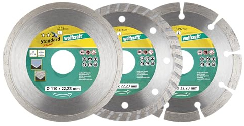 wolfcraft Set di dischi da taglio diamantati, Ø 110 mm, 3 pezzi. I 8392000 I L'alternativa economica – ideale per tutti i neofiti e per il bricolage occasionale