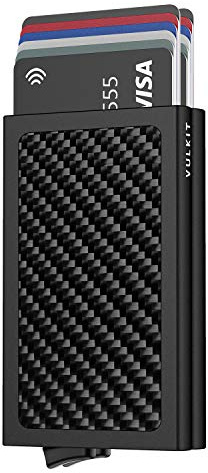 VULKIT ULKIT Tarjeteros Metalico Doble Tarjetero Hombre RFID Bloqueo Porta Tarjetas Protector Funda Tarjeta Credito hasta 10 Tarjetas, Fibra de Carbono