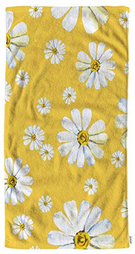 oFloral Weiße Gänseblümchen-Handtücher, Baumwolle, Waschlappen, Aquarell, Gelb, Blumengarten, Botanische Pflanze, weiche Handtücher für Bad/Yoga/Golf/Haare/Gesichtshandtuch für Männer/Frauen, 38,1 x