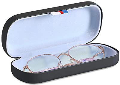 MoKo Hardcase Brillenetui, PU Leder Brillenetui Kratzfeste Tragbare Brillenbox mit Reinigungstuch Hartschalen Etui Brillenorganizer Brillenaufbewahrung für Sonnenbrille Lesebrille - Schwarz