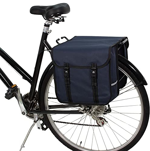 BikyBag Classic - Double Bicycle Panniers - 26L Water-Resistant Bike Pannier Bag for Rear Rack | Commuter & Shopping Cycling Bag (Navy Blue)