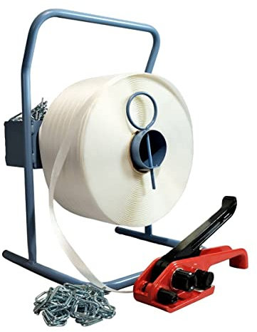 Set 1 Draht-zu-Draht-Umreifungsband 19 mm x 600 m + 1 GRATIS Spanner + 1 Abroller + Schlaufen - Widerstand 550kg - TECPLAST KFF2