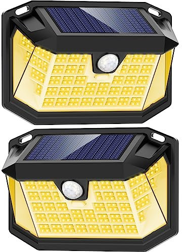LANSOW Solarlampen für Außen mit Bewegungsmelder, 【188LED/Warmweiß/2 Stück】 Solarleuchten für Außen, 270° Solarleuchten für Außen, IP65 Wasserdichte Solar Strahler mit Bewegungsmelder für Garten Wand