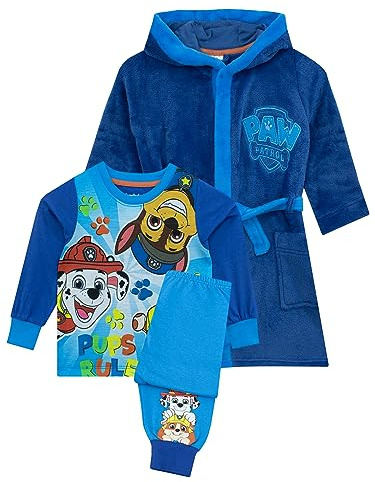 Ensemble Pyjama et Robe de Chambre a Pat' Patrouille | Rubble, Marshall, Chase Peignoir Garcon | Peignoir et Pyjama Garcon | Bleu 3-4 Ans