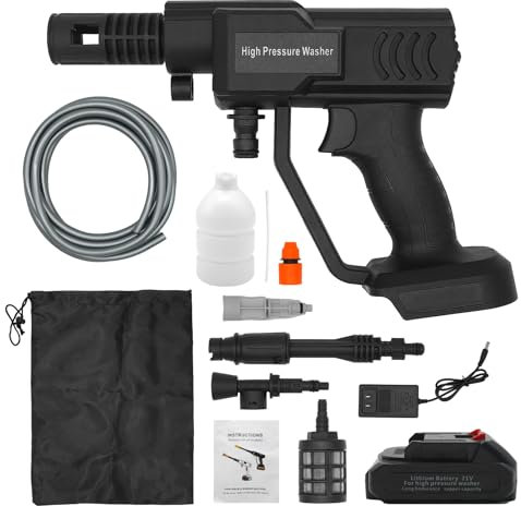 Fai Top Cordless High Pressure Washer Gun,Pressure Washer Portable Jet with Rechargeable Battery,Snow Foam Lance, Adjustable Spray Nozzle,Water Pump 5M Hose-1x1.5 Ah Battery