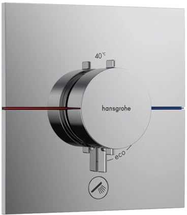 hansgrohe ShowerSelect Comfort E - Thermostat conceiled, Bathroom tap with Safety Stop at 40 °C, Thermostat Square for Showers and Bath tubs, Shower Mixer for 1 Function, Chrome, 15575000