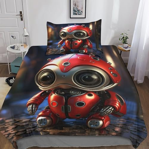 LOUSON Lady Bug Bettbezug-Set, 3D-Druck, Cartoon-Bettwäsche-Set, 2-teilig, weiche Mikrofaser, Bettwäsche-Set für Jugendliche und Erwachsene, Einzelbett (135 x 200 cm)
