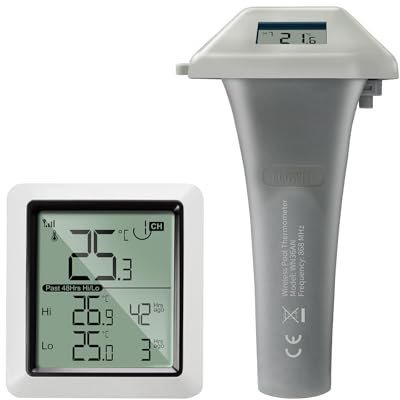 ECOWITT Termómetro inalámbrico para piscina WN0298, sensor de temperatura flotante fácil de leer para piscinas, agua de baño y jacuzzi, pantalla LCD interior, acoplamiento con 8 canales WN31/WN30